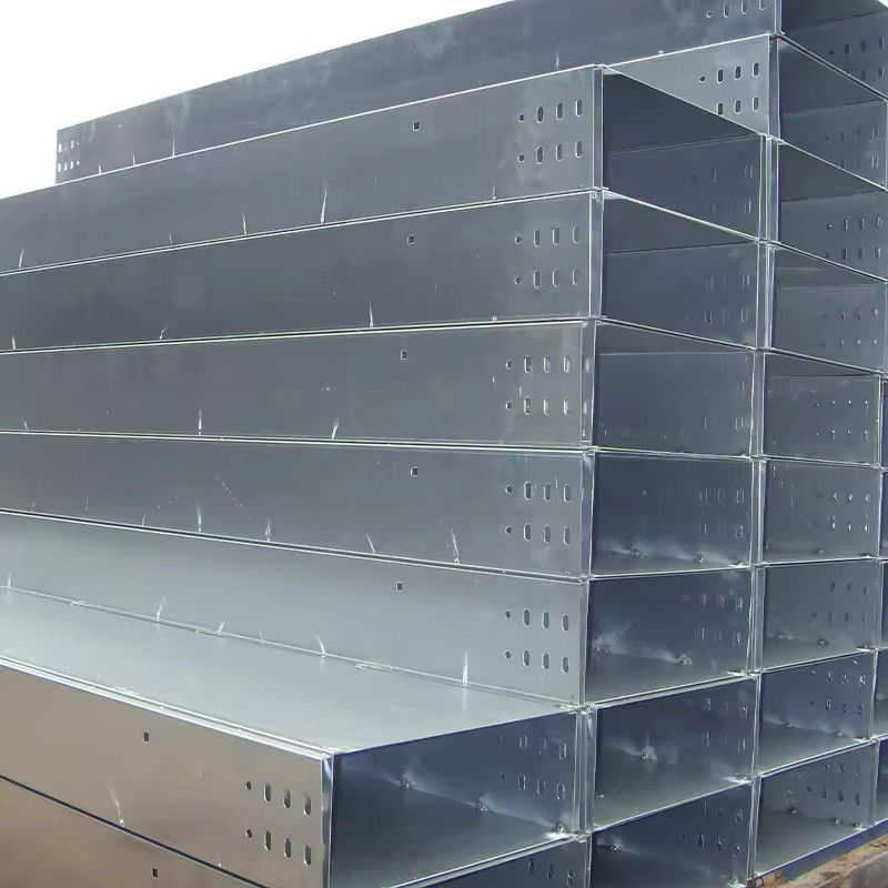 เครื่องชักเหล็กแบบ Custom Trough Type Cable Tray ความสูงปรับปรับ ปลายเงิน ติดผนัง